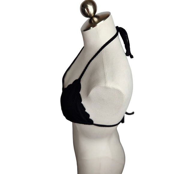 Aerie Waffle Scalloped String Triangle Bikini Swim Top Womens XS Black - Picture 5 of 8